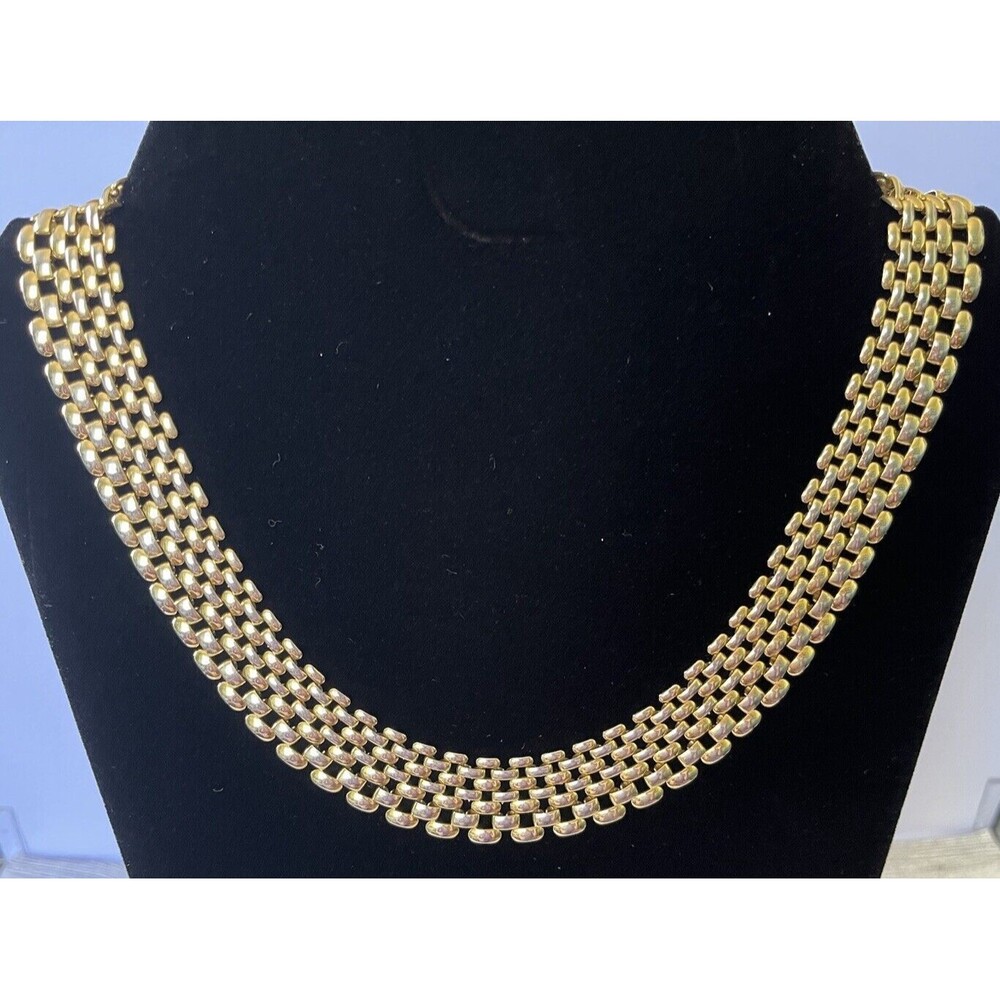 Basket Weave Style Gold Tone Choker Necklace 18" Long